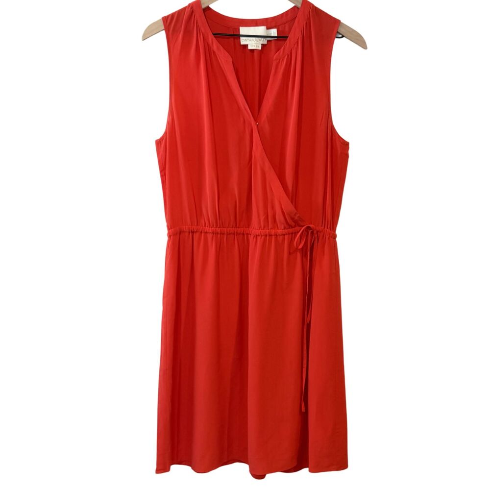 Cynthia Rowley Pink Red Sleeveless V Neck 100% Silk Dress Size 12 Quiet Luxury
